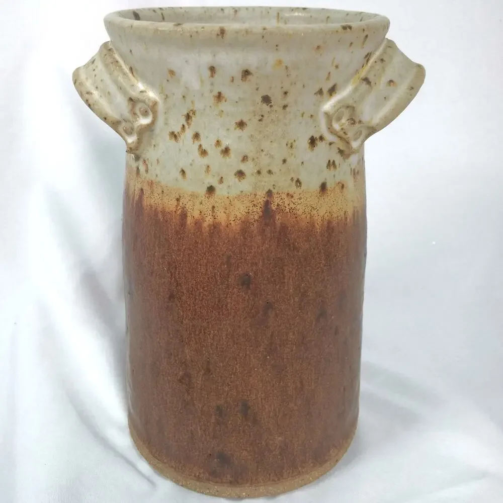 Earthenware Artisan Made Utensil Vase Handles Rustic Earthy Pottery Crock Flower